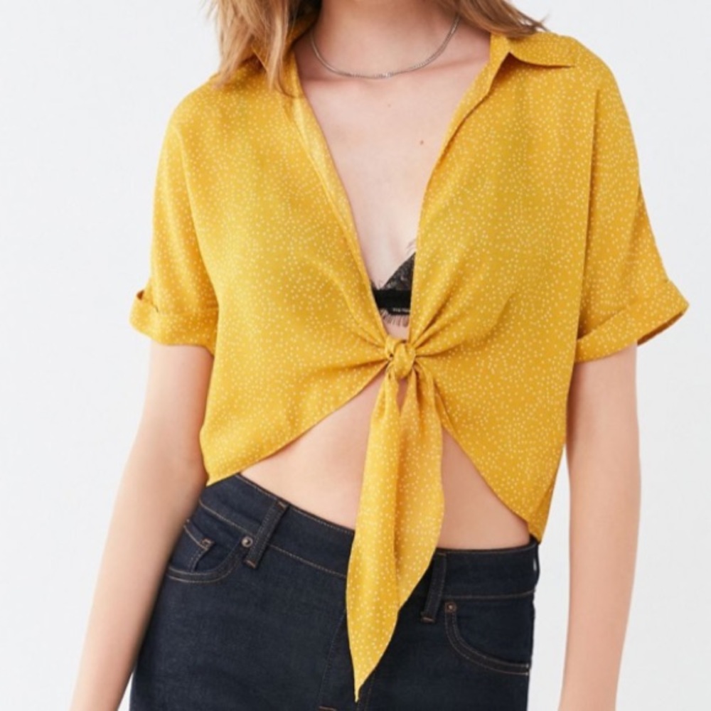 Urban Outfitters Yellow Polka Dot Tie-front Top - Picture 8 of 16